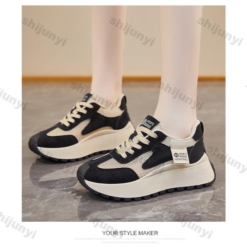 Woman Vulcanize Shoes 2025 Spring Summer New Lace-up Chunky Sneakers Breathable Mesh Hollow Comfortable Casual Shoes