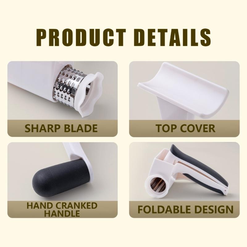 Rotary Cheese Grater Handheld Design with Comfortable Handle Grip for Easily Grating of Cheese and More