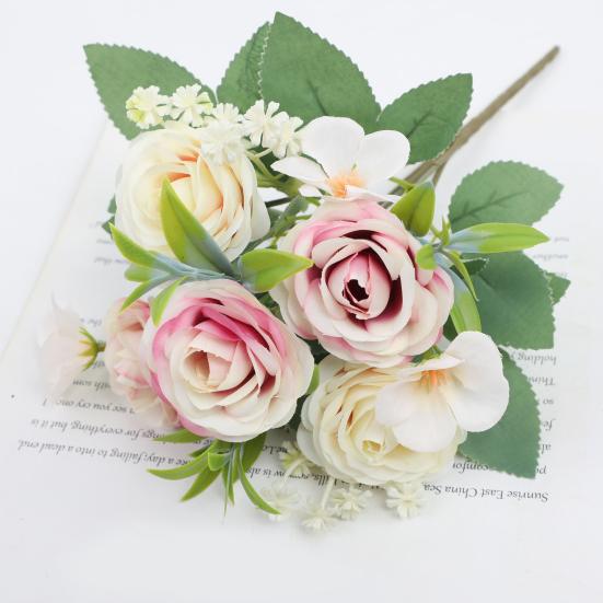 Simulated Roses Artificial Flowers Bouquet Real Touch Fake Roses for Home Wedding Office Decor Faux Silk Flowers All Year Round Bouquet for