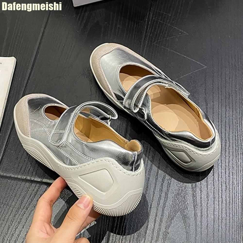 Fashion Cowhide Fashion Casual Ballet Shoes Flats 3Cm/6Cm Height-Enhancing Women 2025 New Summer White/silver Mary Jane Shoes
