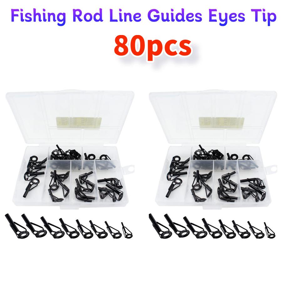 80/40pcs Fishing Rod Line Guides Eye Set Stainless Steel Tip Top Ring Circle Pole Repair Kits Fishing Tackle Fishing Accessories