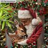 2D Flat Aluminium Christmas Sign with Santa Claus & Elk Pattern - Navidad Figurine Ornaments - Ideal for Front Door, Wall, Porch, Fence Decor - Ideal