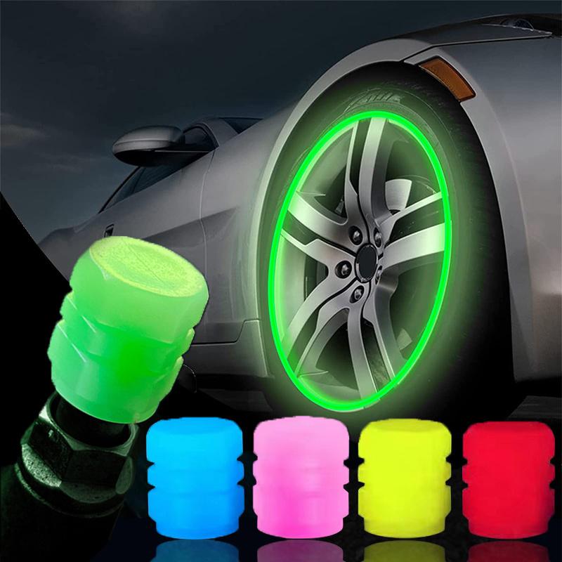 4pcs Luminous Valve Caps, Glow in the Dark Fluorescent Car Motorcycle Bicycle Wheel Shape Tire Hub Decorative Covers,Bike Wheel Decoration