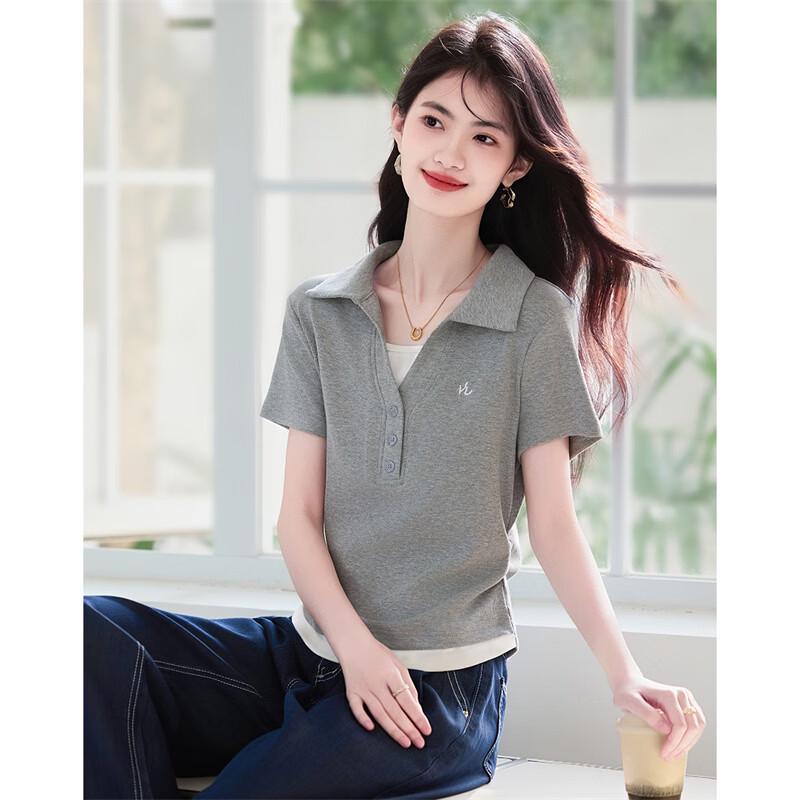 Women's Layered Polo Collar Short Sleeve T-Shirt