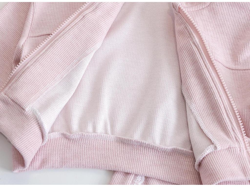 Mori-Style Korean Autumn Rabbit Ear Lace Hooded Sweatshirt & Pants Set for Baby Girls