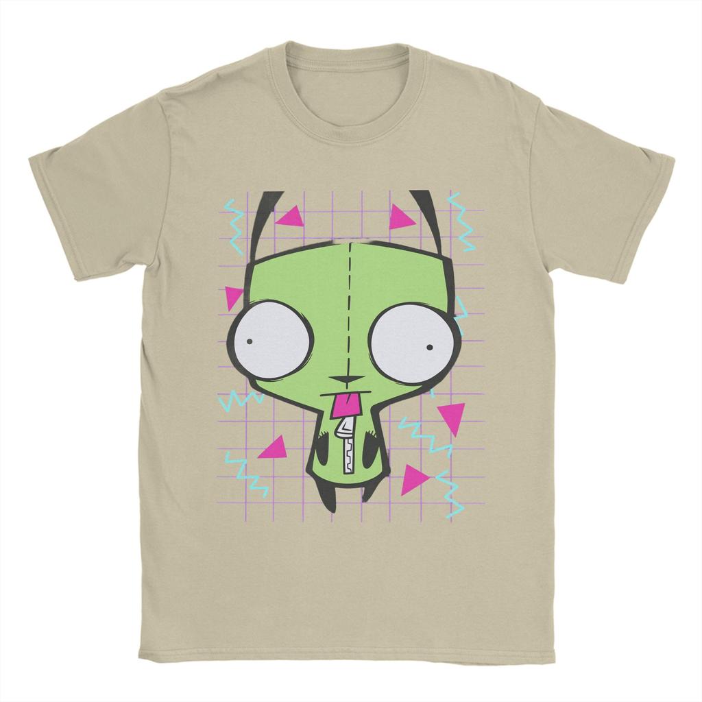 Herren Invader Zim T-Shirt Reine Baumwolle Kleidung Humorvolles Kurzarm Rundhals T-Shirt Bedruckte T-Shirts