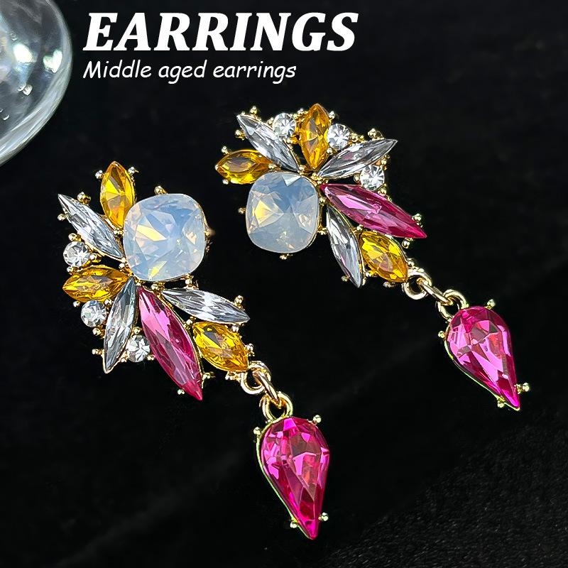 Boucles d'oreilles pendantes Zircon Fleur Colorée pour Femmes, Boucles d'oreilles pendantes Statement pour Fête & Usage Quotidien