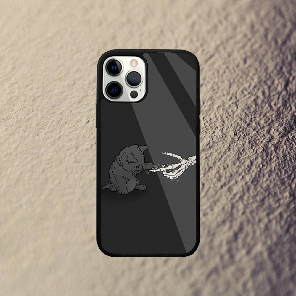 

Skeleton Cat Painted Phone Case For iPhone 16,15,14,13,12,11,Pro,Max,Plus,Mini,SE New Magsafe Magnetic Wireless Charging iPhone16