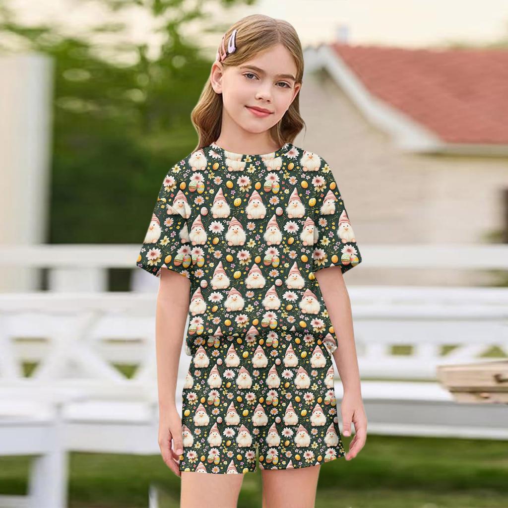 Kid Patriotic Outfit - Short Sleeve & Shorts 2-Piece Set For Girl Easter Day