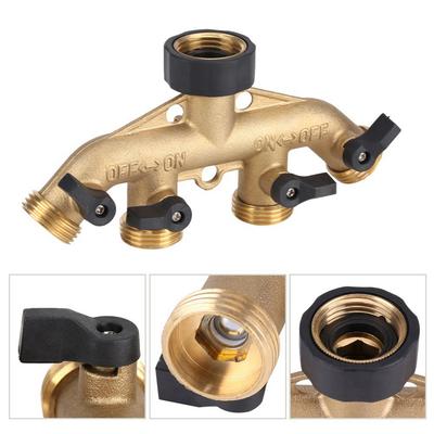 3Celsius4 Inch Brass 4 Way Hose Pipe Splitter Nozzle Switcher Tap Connectors for Garden Irrigation