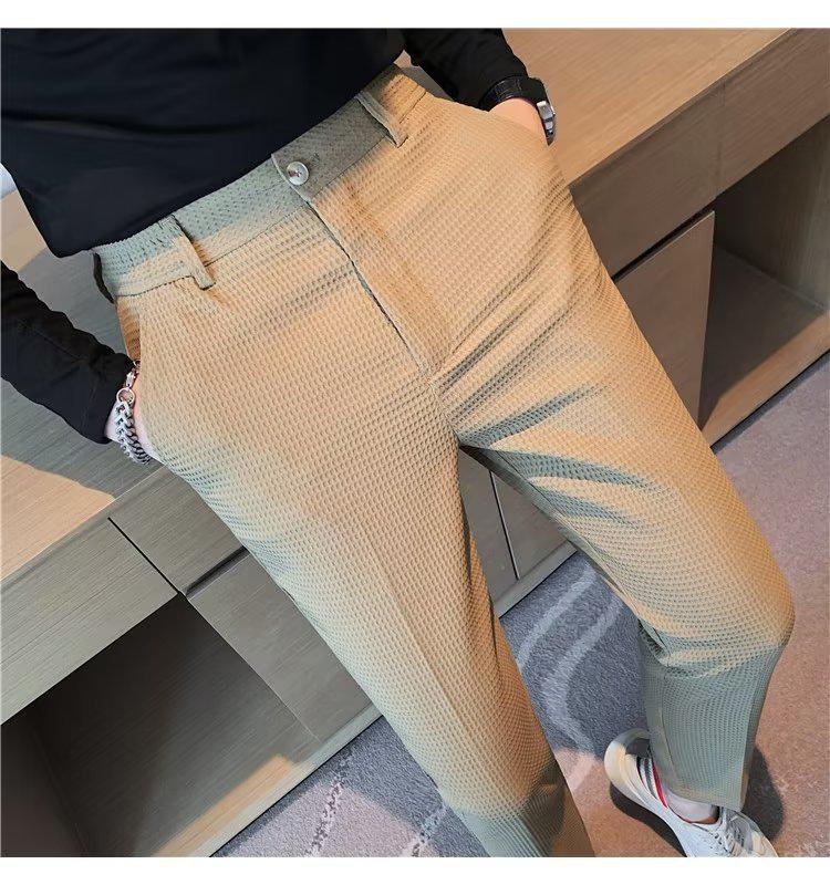 Herren Waffel Slim-Fit Hose - Frühling/Herbst Business Casual mit Bügelfrei, Elastischem Bund und Karottenbeinen.