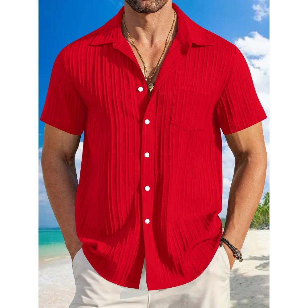 Summer Men's Striped Color Blocked Casual Short Sleeved Shirt