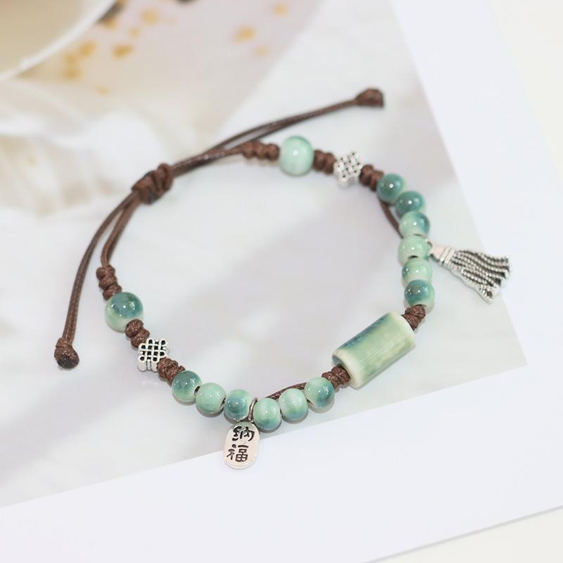 Ethnic Style Artistic Woven Jingdezhen Ceramic Hand Rope Student Children's Bracelet