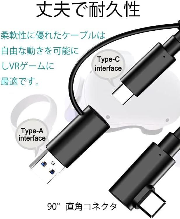 VR Compatible Cable with PD Compatible Fast Charging Video USB Gen 1 5Gbps Data Compatible with Oculus Quest Quest and Rift USB-C/A 60W/3A [5m,
