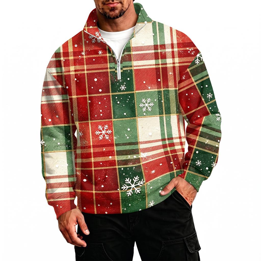 Men's Casual Stand Collar Sweatshirt with Holiday Christmas Print