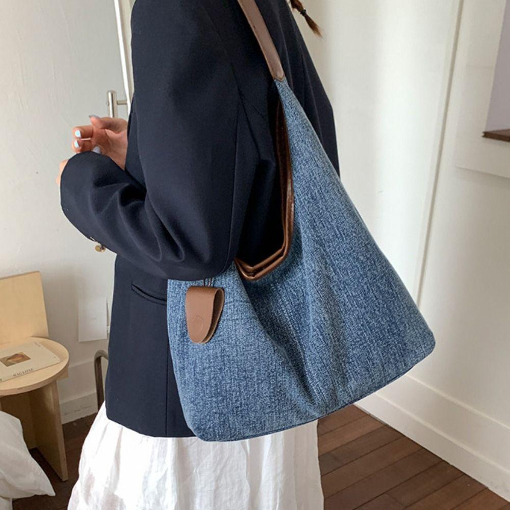 Cowboy Canvas Shoulder Bag Harajuku Commuting Underarm Bag Fashion Denim Tote Bag  Daily