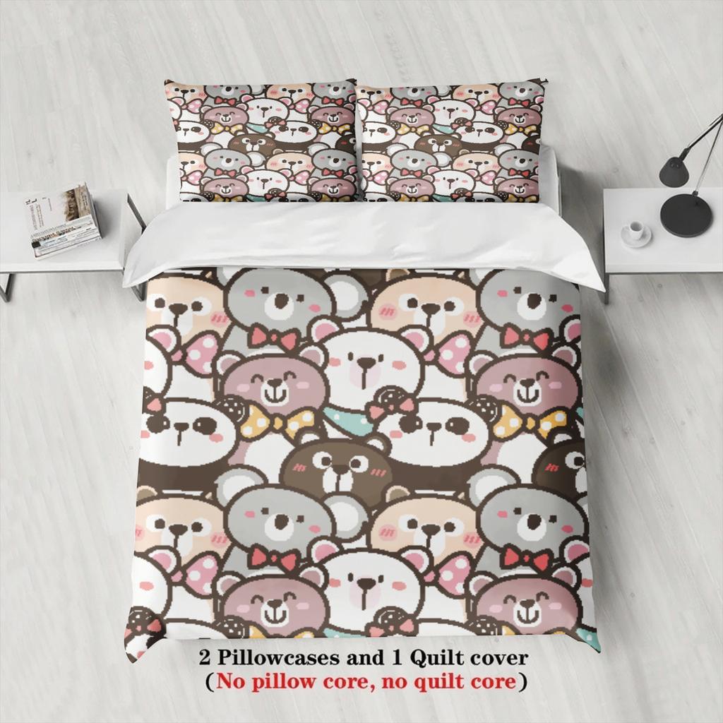 3pcs 100% Polyester Cute Bear Bedding Sets 3D Printed Cartton Animal Pattern Single Twin Queen King Size Duvet Cover Sets