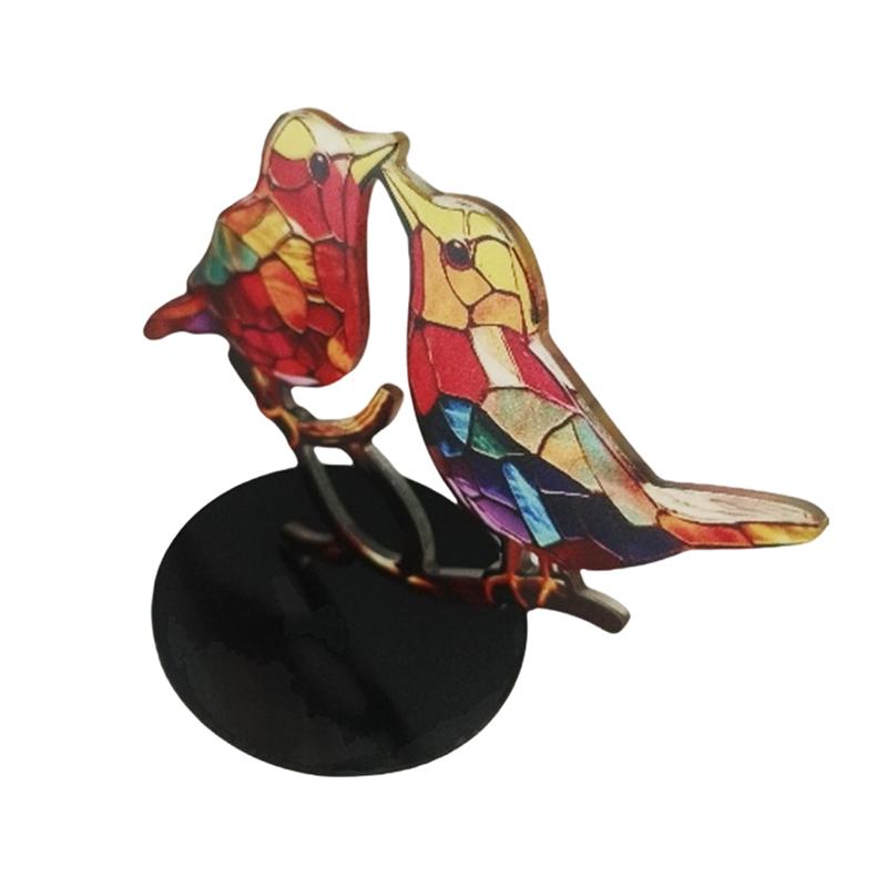 Stained Acrylic Birds On Branch Desktop Ornaments, Double Sided Multicolor Style Birds Craft Statue Desktop Ornaments