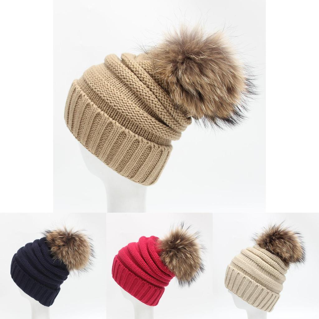 Unisex Knitted Beanie With Thickened Wool Pompom Striped Design For Winter Outdoor Warmth