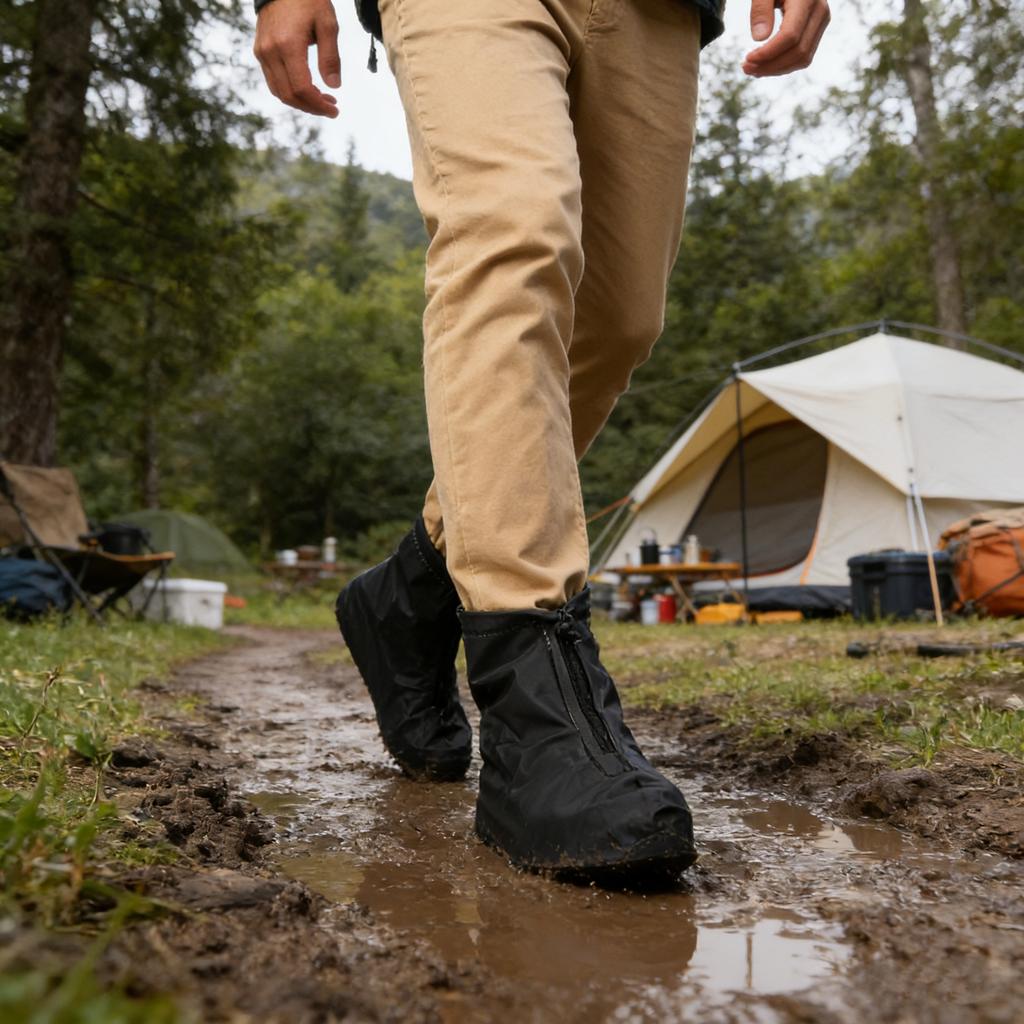 Rainproof  Shoe Covers, Reusable Foldable Proof Bottom Overshoes With Zipper For Outdoor Cycling Camping Fishing Travel Walking In Rain Snow And Mud