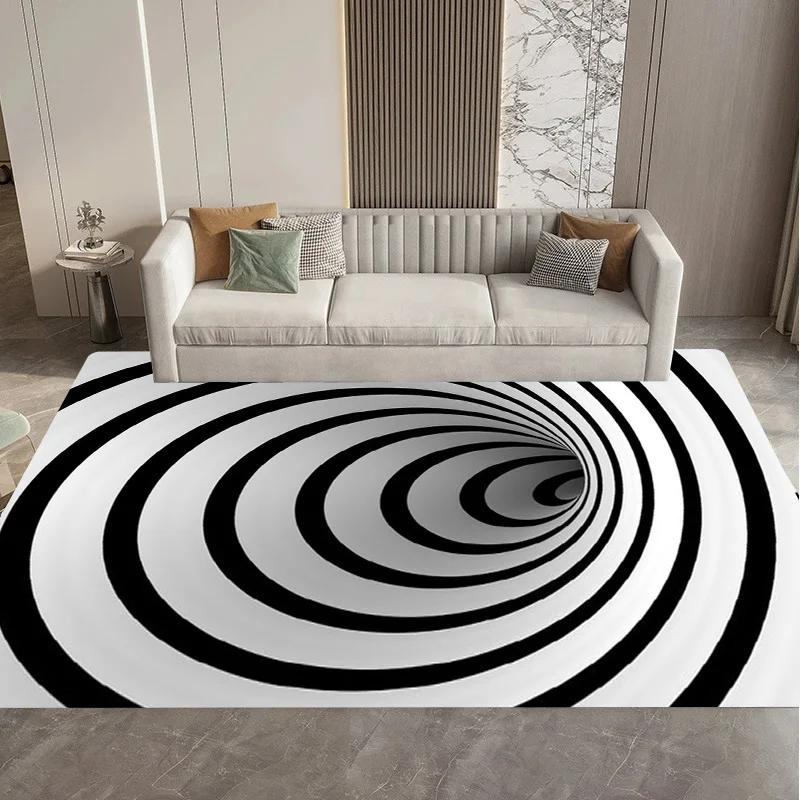 Visual 3D Black and White Grid Illusion Vortex Trap Mat Rug for Bedroom Sofa Living Room Decoration carpet