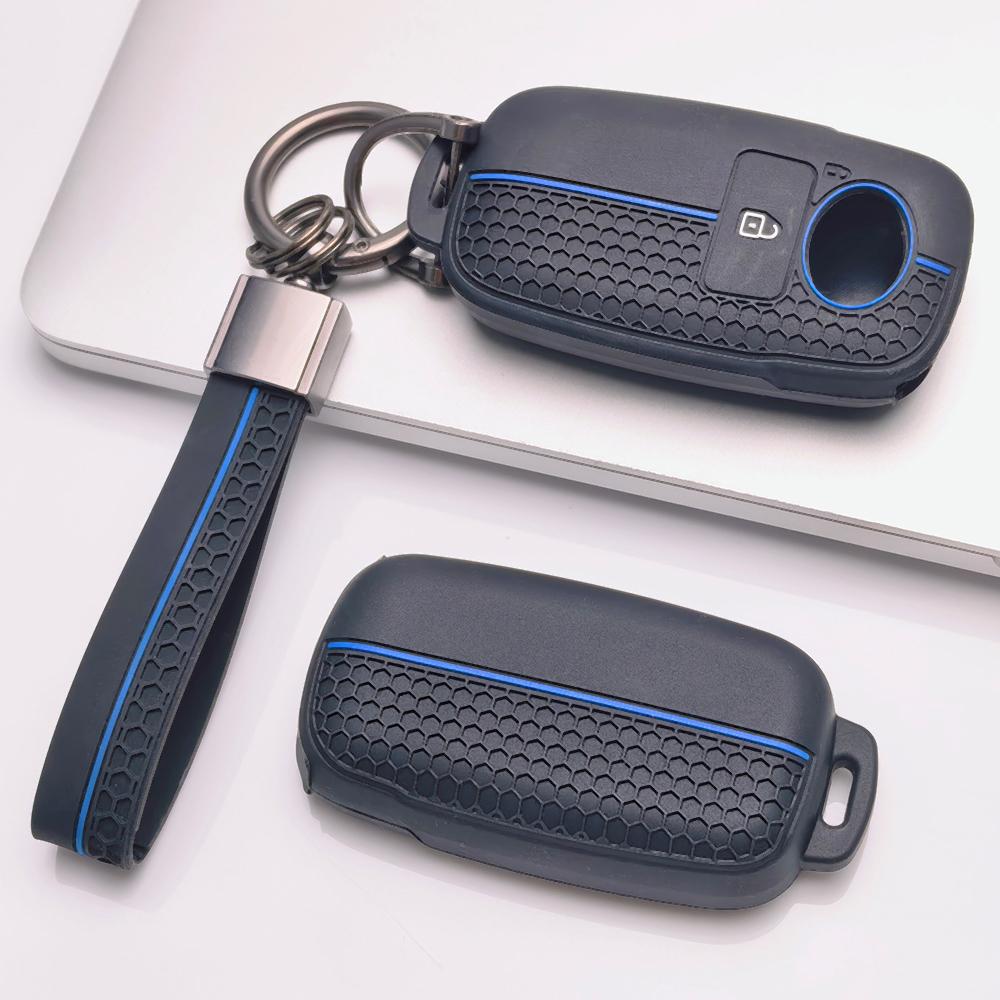 Honeycomb Silicone Key Fob Strap for Toyota Raize Veloz Avanza Wigo Rush Calya Sigra Agya Honeycomb Texture Racing Stripe Detachable Keychain Holder