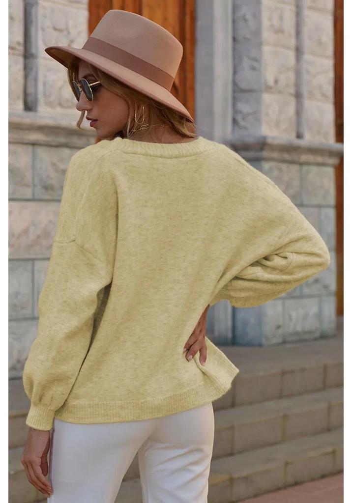 Neuer lässiger Strick-Cardigan mit V-Ausschnitt - Einfarbiges Damen-Oberteil für Herbst/Winter