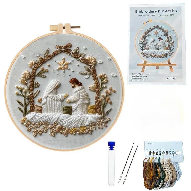 

Jesus Birth Christmas Embroidery kit with EN Instructions,Thread,Tool, Cross Stitch Kit for DIY Holiday Gift with 20cm hoop