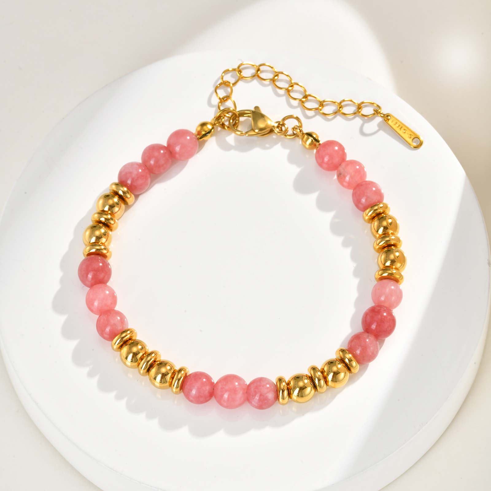 

Stainless Steel Pink/Green Crystal Bracelet for Women Girls,Gold Plated Bead Chain Bracelets,Bohemia Jewelry Gift