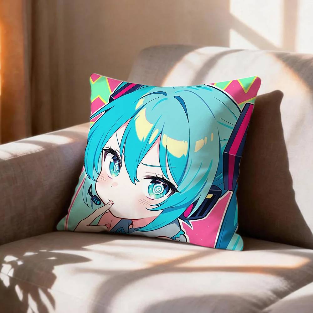 CUTE Anime MMIKU SSticker Pillow Case Pattern Printed Pillowcase For Living Room Sofa Cushion Cover