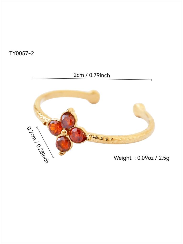 Mode Elegant Charme Leichter Luxus Premium Gefühl Edelstahl 18K Vergoldet Diamant Kleeblatt Offener Ring Damen