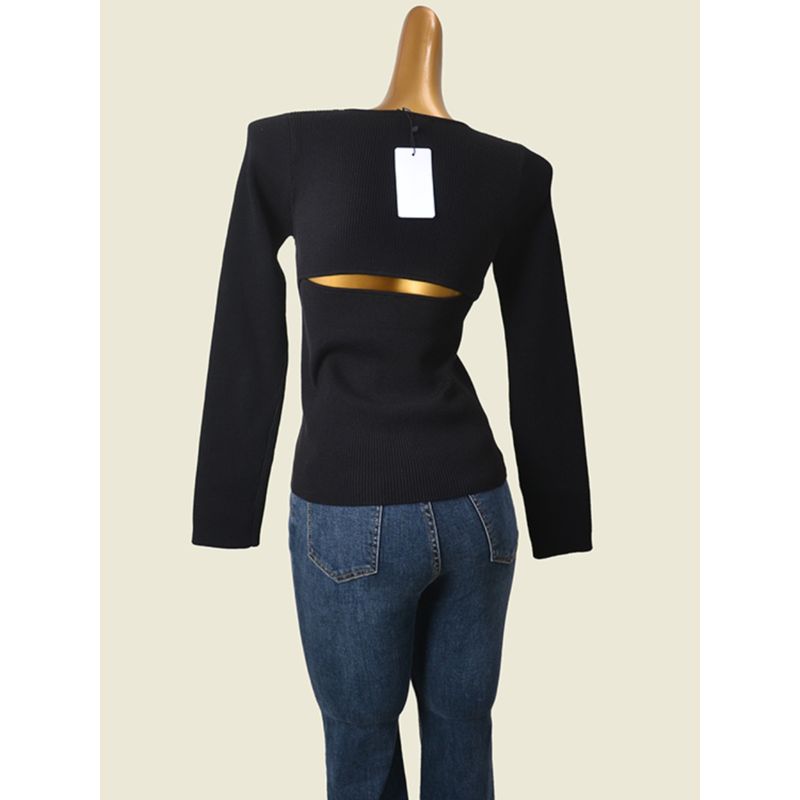 Fashion Style Irregular Hollow-out Knitwear Base Long Sleeves Women's Spring and Summer Sexy Sexy Skinny Slimming Stretch Tops