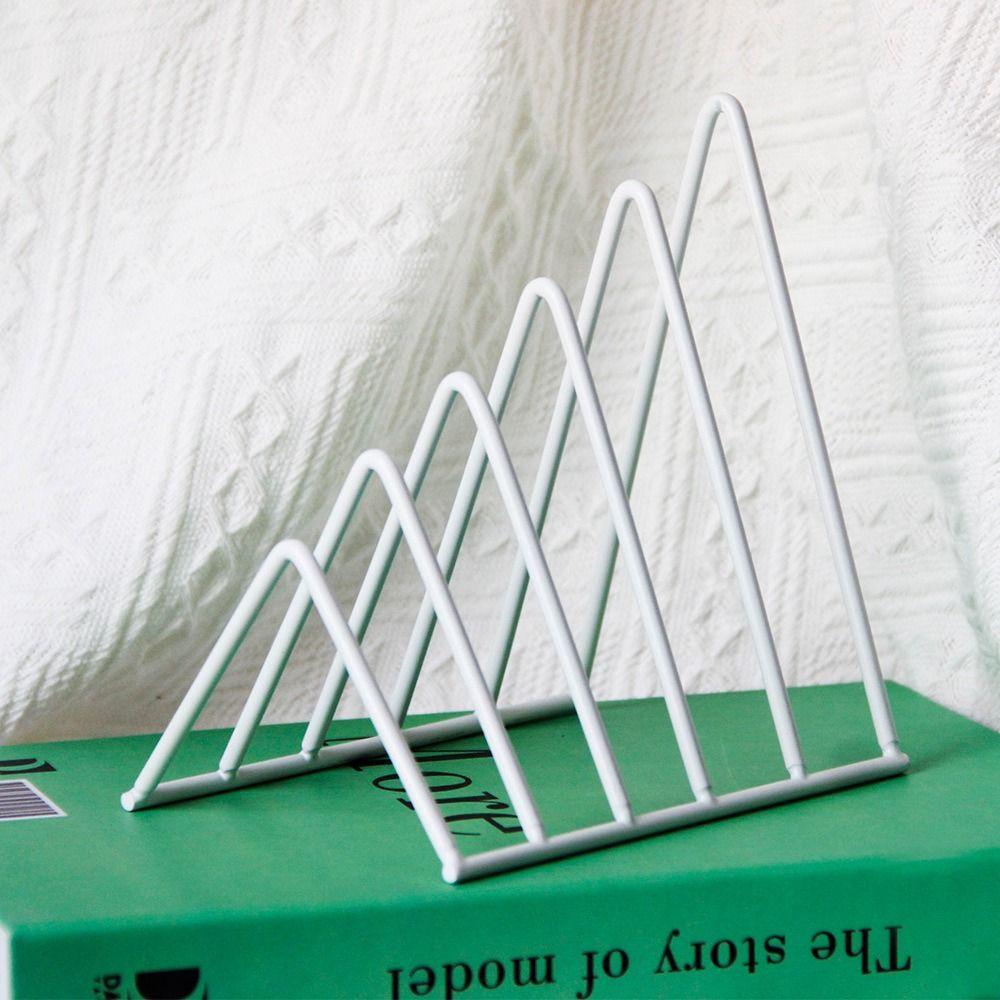 Desktop Organizer School Office Supplies Record Rack Book Holder Iron Book Stand Triangle Bookend