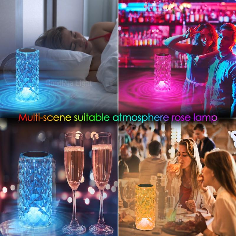 Round LED Crystal Table Lamp Touch Remote Control RGB Romantic Rose Colour Changing For Bedroom Bedside Decoration Night Lights
