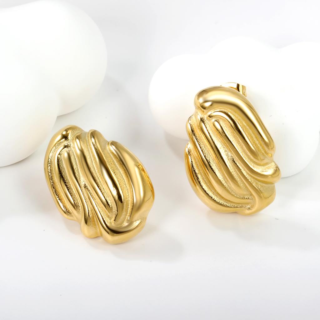 Irregular Texture Luxury Earrings, Fashionable Niche Style, Women's Stainless Steel Retro INS Party Jewelry Birthday Gift