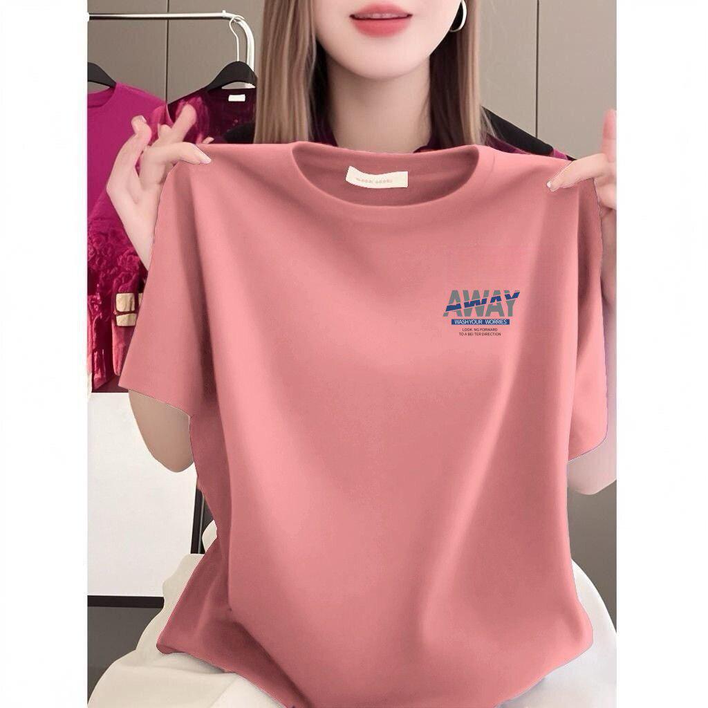 

Women s Premium Loose Fit Round Neck Short-Sleeve T-Shirt with Letter Print, Simple and Versatile Solid Color Design XL
