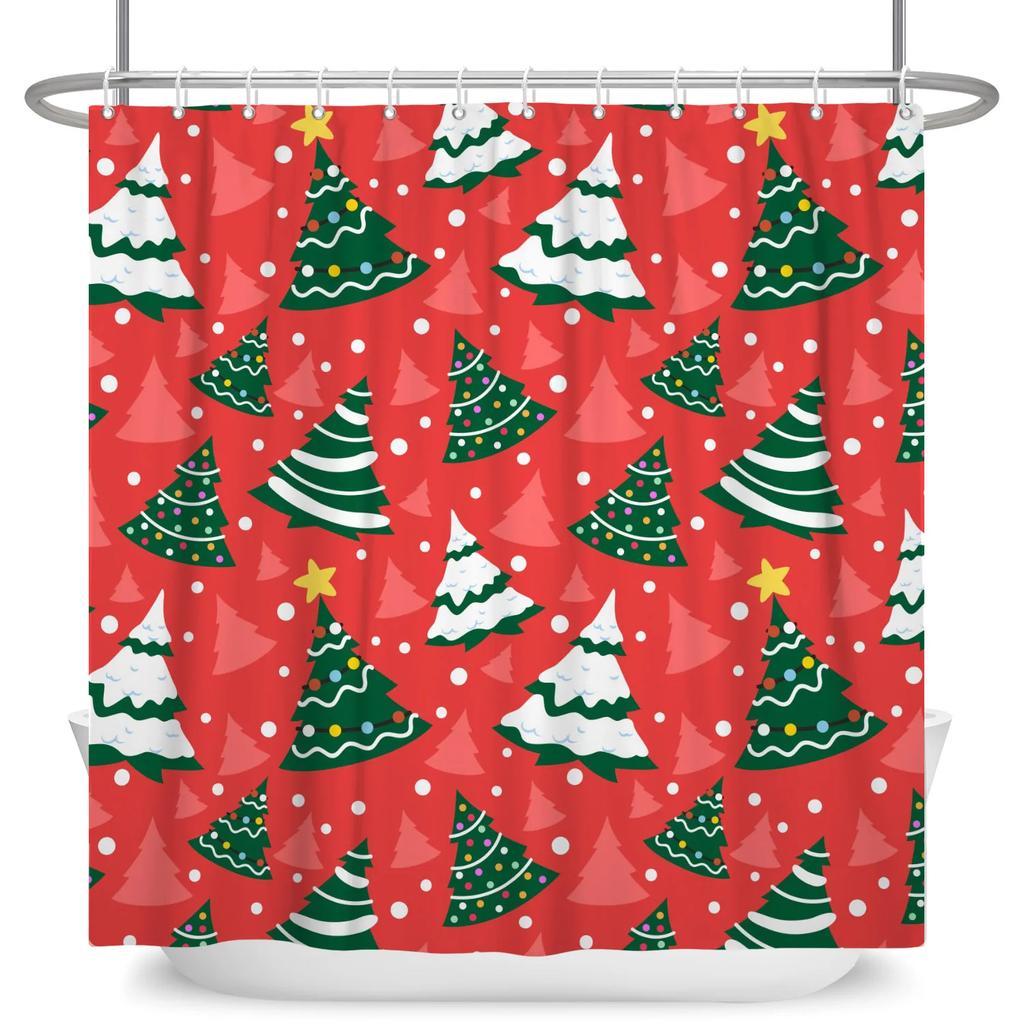 Merry Christmas Shower Curtain Winter Snow Santa Claus Christmas Trees Decor Bath Curtains Waterproof Bathtub Screen