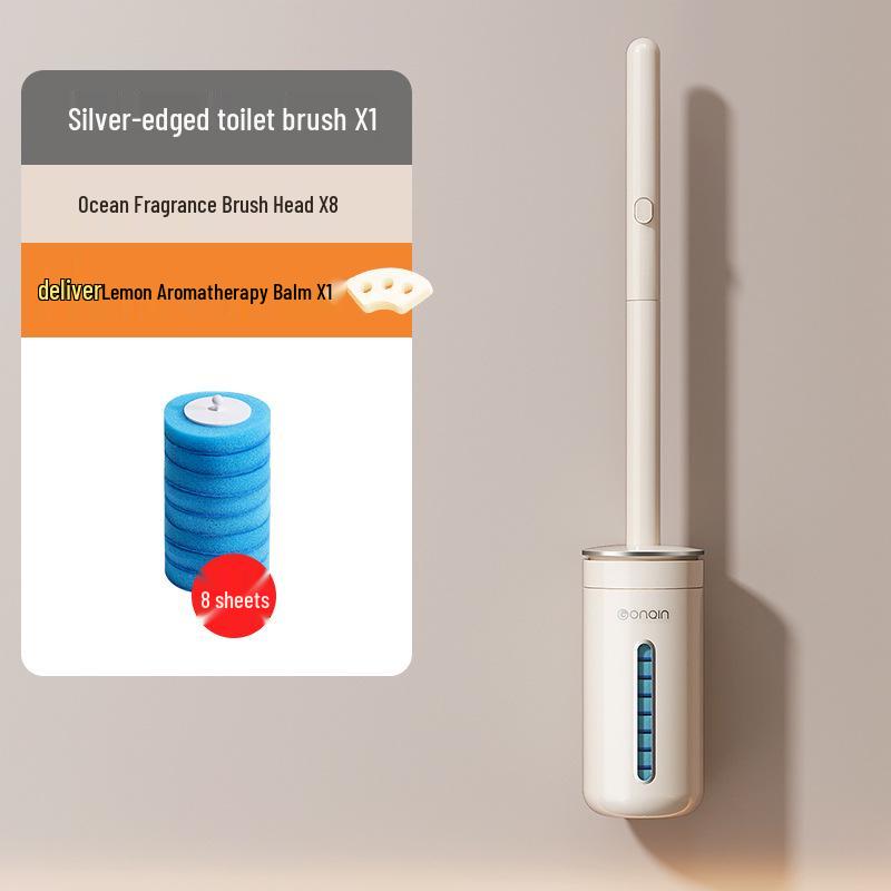 Wall-Mounted Disposable Toilet Brush with Replacement Heads - Household Cleaning Essential