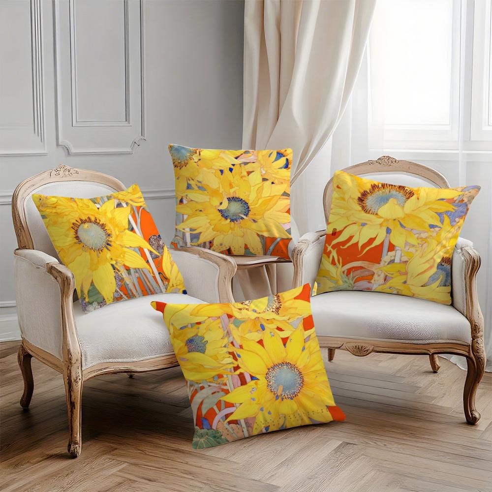 Simple Sunshine Sunflower Art Pillow Case Printing Pillowcase Living Room Sofa Cushion Cover Bedroom Room Decor
