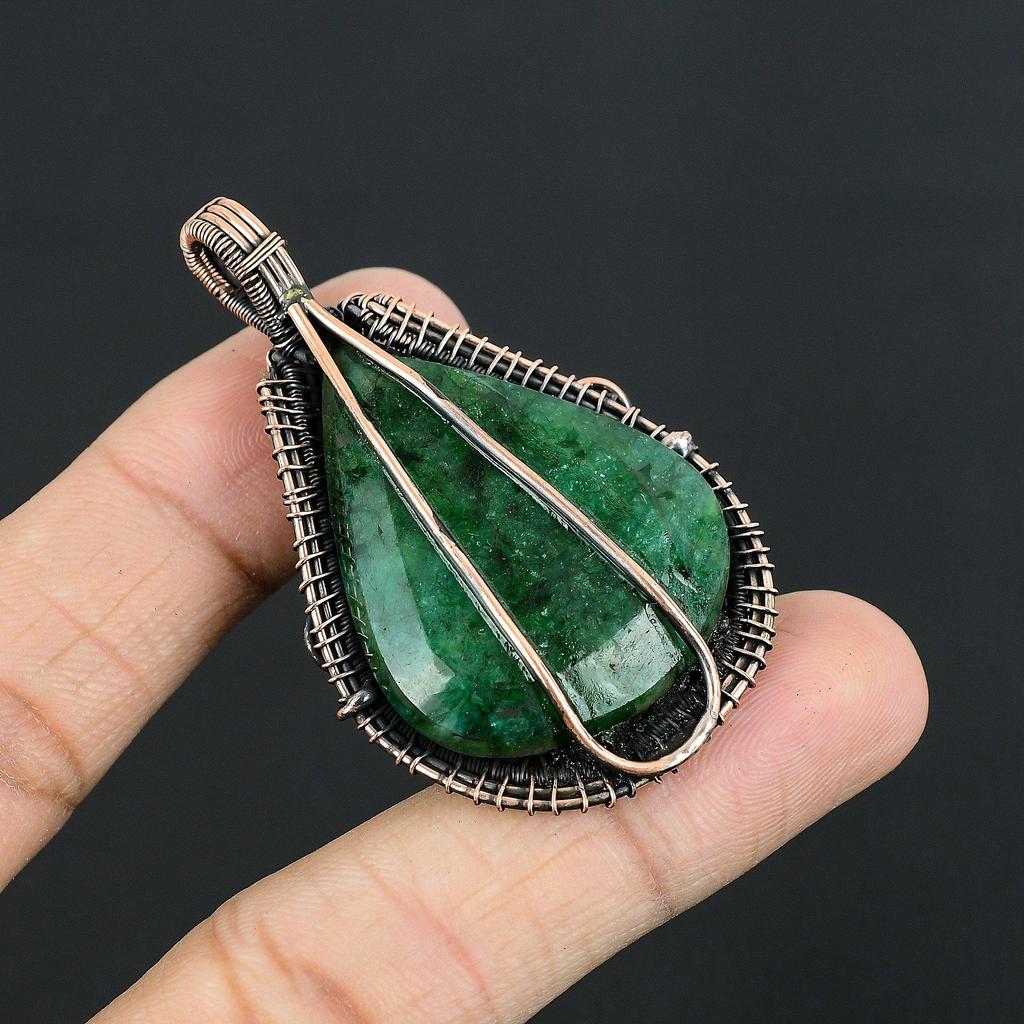 Emerald Pendant, 999 Copper Wire Wrapped Pendant Gemstone Jewelry, Handmade Pendant Amazing Jewelry, Gift For Her