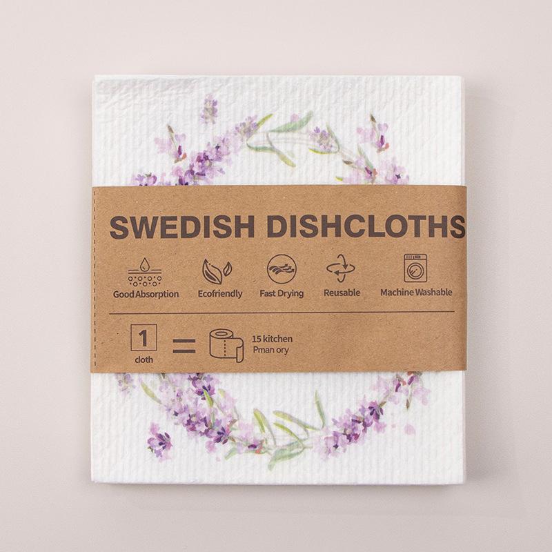 

Древесно-целлюлозный хлопок с принтом «Цветы и птицы», Утолщенная маслостойкая губка для мытья посуды, Шведская салфетка 6pcs