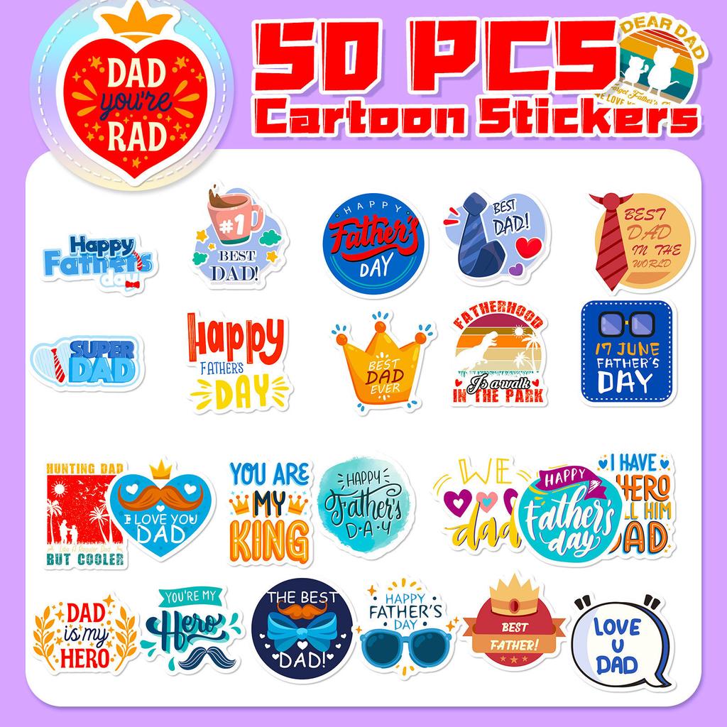 50 Text Father's Day Stickers New Product Creative Thanksgiving Father's Day Birthday Greeting Card Decoration Stickers