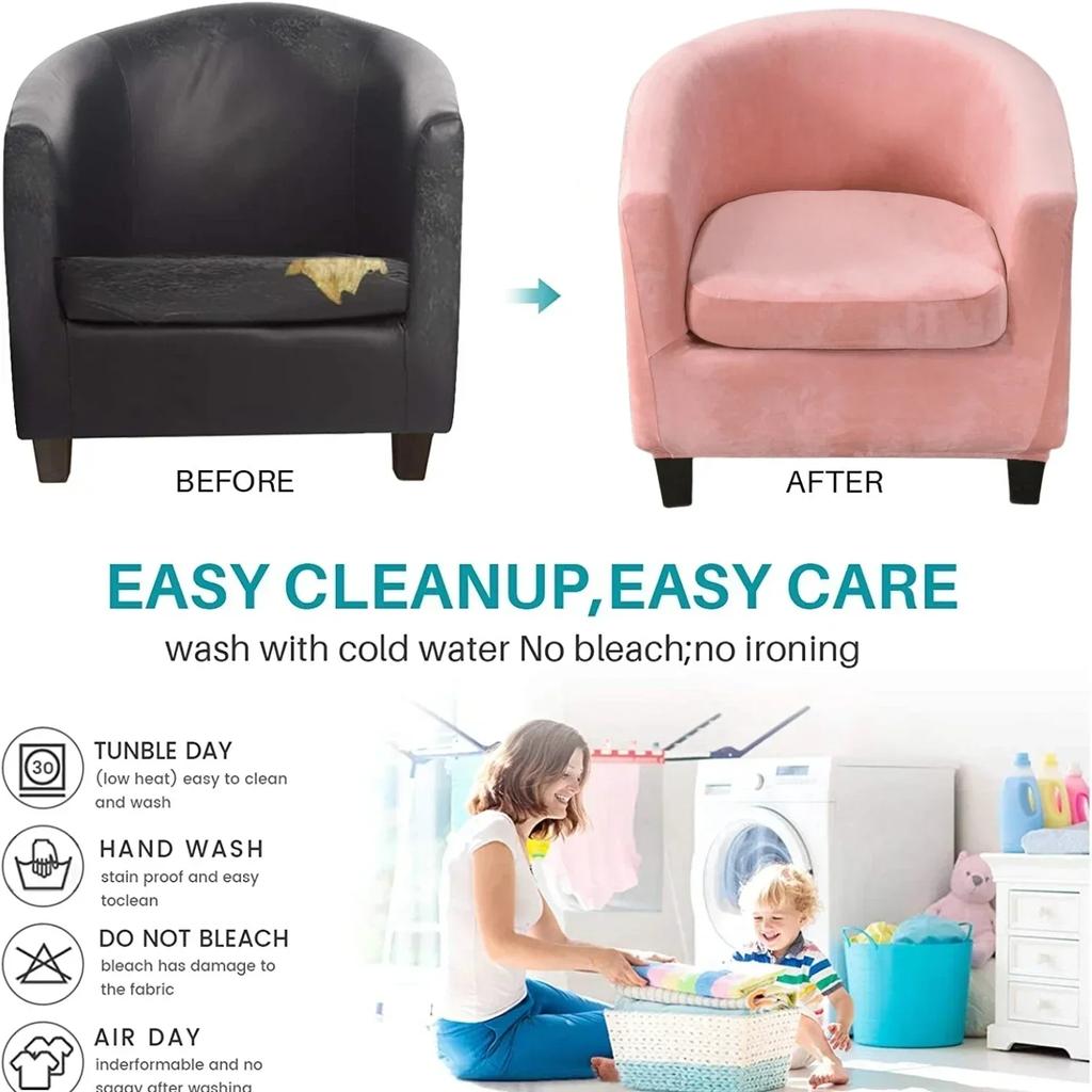 Plush Velvet Tub Chair Covers Club Chair Slipcover Cushion Cover 2-Piece Stretch Soft Washable Armchair Sofa Furniture Protector