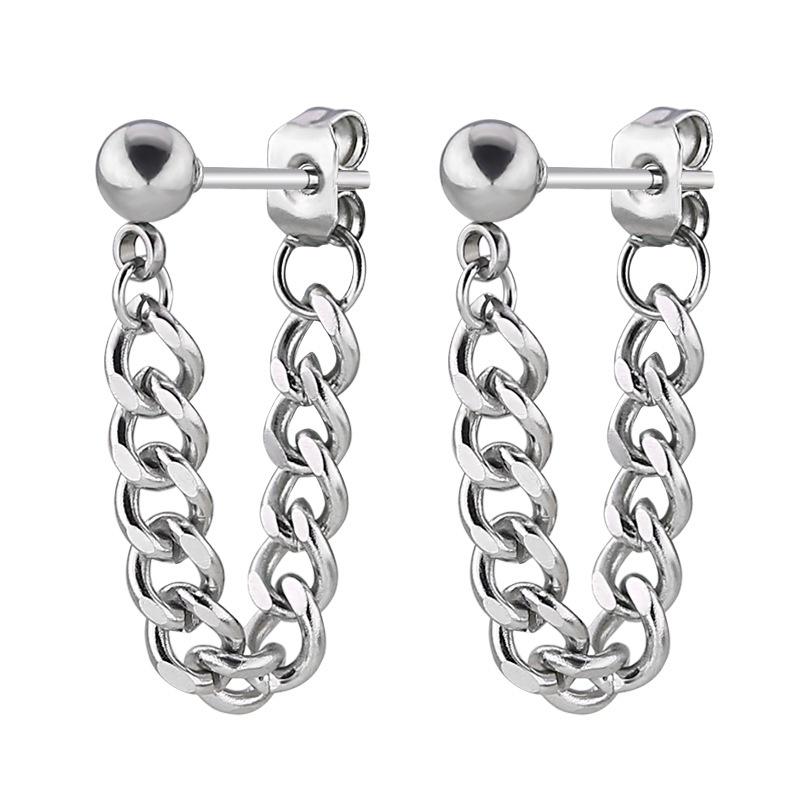 2Pcs Black Silver Small Steel Ball Stud Earrings Titanium Steel Chain Stud Earrings