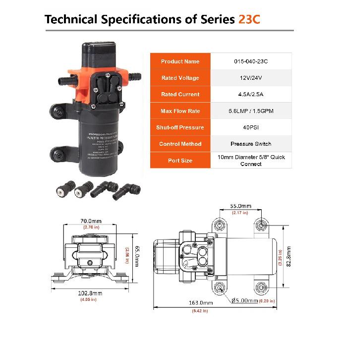 23A RV Mini Diaphragm Pump DC 12V 24V Self Priming Water Pump RV Fresh Water Pressure Pump On Demand