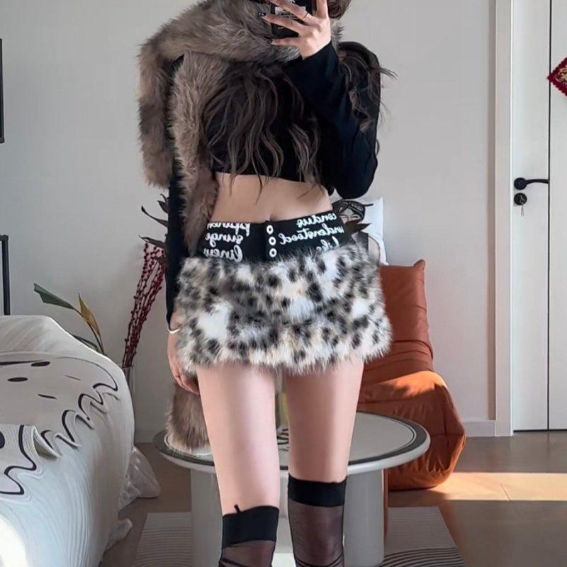 

Women s Retro Leopard Print Fluffy A-line Skirt - Spring Hot Girl Patchwork Design Extra Large чёрный