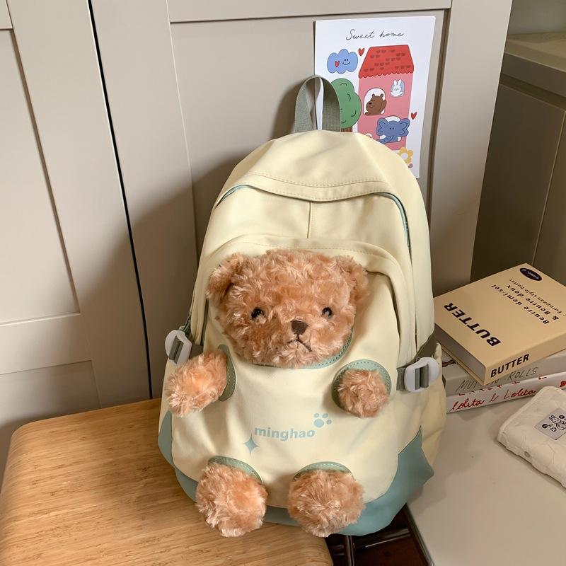 New Cute Bear Backpack Large Capacity Student Bag Middle School Student Backpack Fashion Korean Female Bag