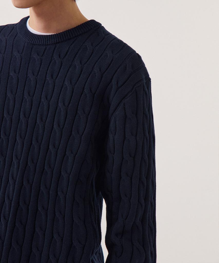 Musinsa Standard Cotton Cable Crew Neck Knit [Navy]