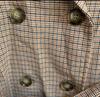 [USED] Brown Check Double-Breasted Coat, No-Collar Long Coat, Korean Style