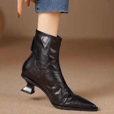 2026 Designérské Vintage Dámské Kotníkové Boty s Špičatou Špičkou Módní Boty na Silném Podpatku Stručné Krátké Botas De Mujer Krátké Boty